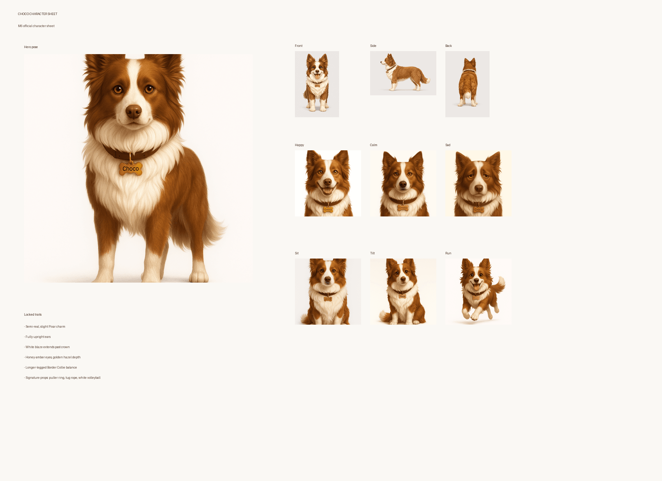 초코의 시각 감정과 캐릭터 톤을 정리한 시트